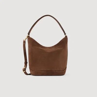 Sandro Tangoso Suede Bucket Bag In Brown