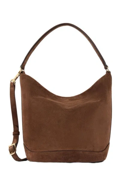 Sandro Tangoso Suede Bucket Bag In Brown