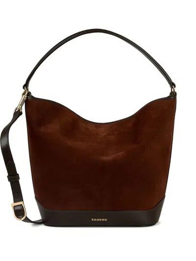 Sandro Tangoso Suede-leather Crossbody Bag In Brown