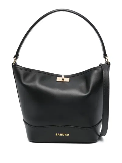 Sandro Womens Black Tangoso Small Suede And Leather Bucket Bag