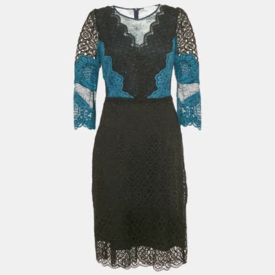 Sandro Teal/black Lace Midi Dress