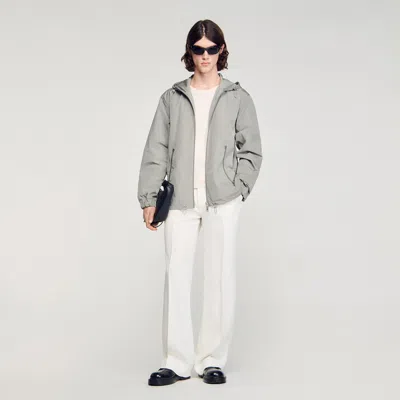 Sandro Technical Hooded Zip-up Jacket In Silver