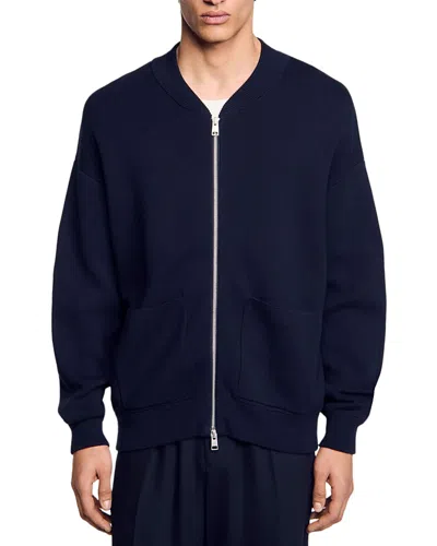Sandro Teddy Knit Jacket In Navy Blue