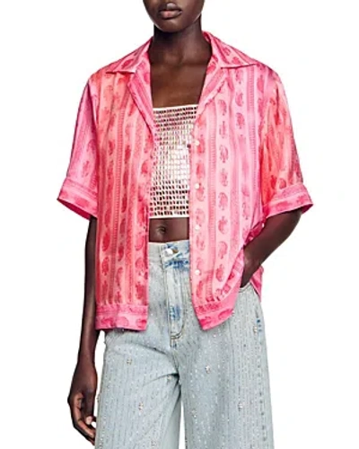 Sandro Graphic-print Silk Shirt In Pink/red