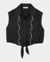 Sandro Tel Embellished Cropped Shirt In Black