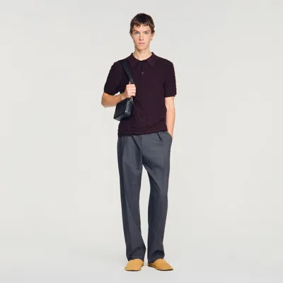 Sandro Terry Knit Polo Shirt In Black
