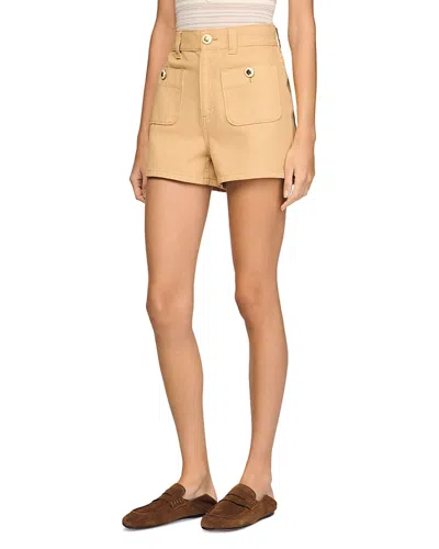 Sandro Pierrot Button Detail Cotton Blend Shorts In Neutral