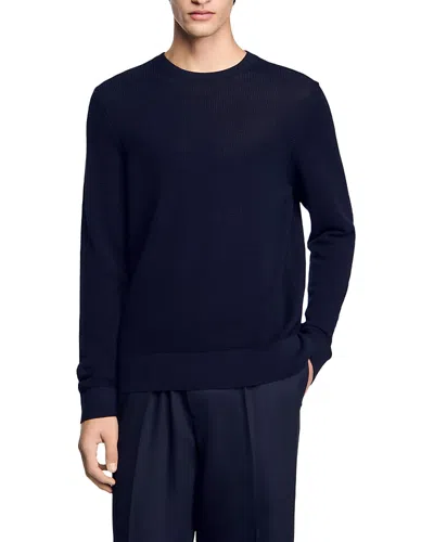 Sandro Textured Crewneck Sweater In Navy Blue