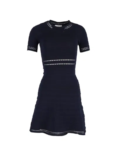 Pre-owned Sandro Textured Crochet A-line Midi Dress In Blue
