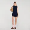 Sandro Textured Cropped Knit Sweater In Blue
