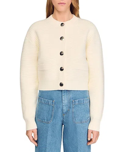Sandro Textured Knit Cardigan Sweater In Neutral