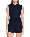Sandro Textured Cropped Knit Sweater In Blue