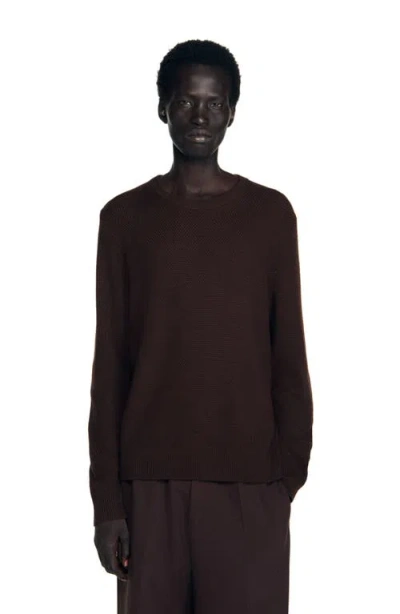 Sandro Textured Knit Sweater In Brown