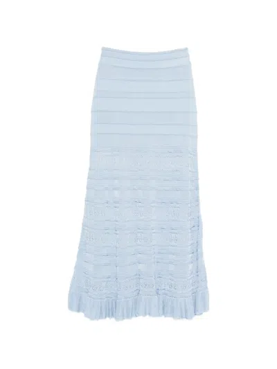 Sandro Textured Ruffled Midi Skirt In Blue