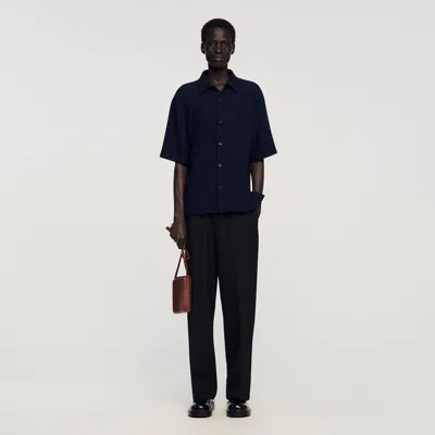 Sandro Textured Shark Collar Shirt In Black