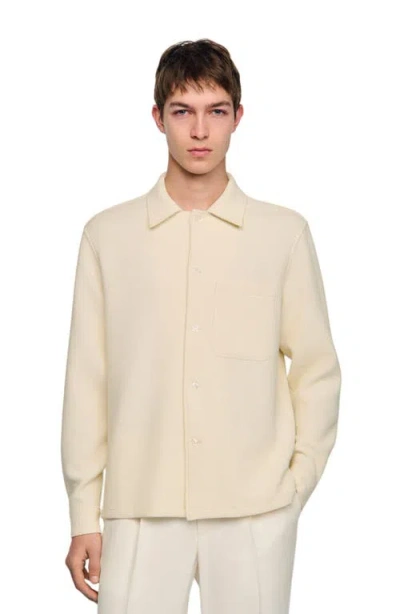 Sandro Textured Shark Collar Shirt In Neutral