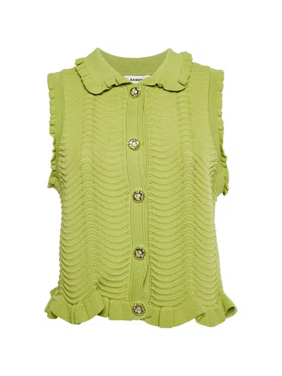 Pre-owned Sandro Textured Sleeveless Top In Green