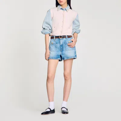 Sandro Textured Tweed Cardigan In Pink
