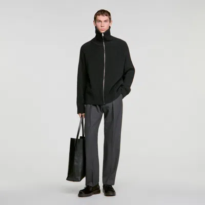 Sandro Textured Wool Zip-up Cardigan In Gray