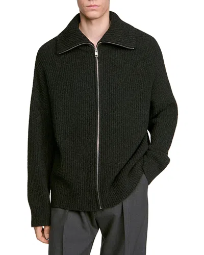 Sandro Textured Zip Ribbed Cardigan Jacket In Gray