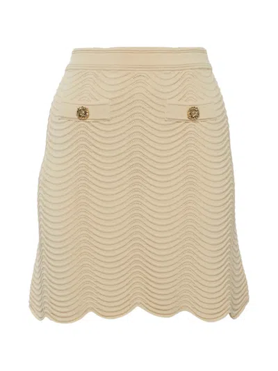 Pre-owned Sandro Textured-knit Scalloped-hem Mini Skirt In Neutral