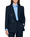 Sandro Womens Navy Blue Pinstripe Long-sleeve Wool-blend Blazer In Blue