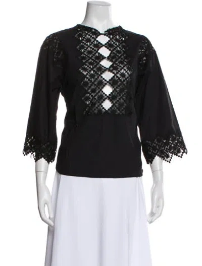 Pre-owned Sandro Three-quarter Sleeve Blouse In Black