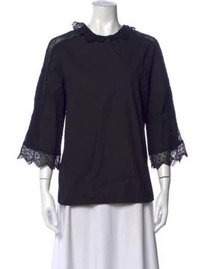 Pre-owned Sandro Three-quarter Sleeve Blouse In Black