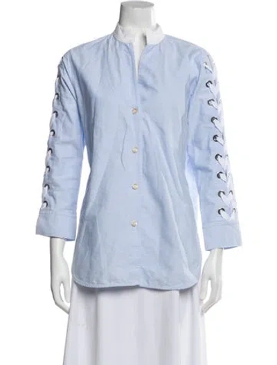 Pre-owned Sandro Three-quarter Sleeve Blouse In Blue