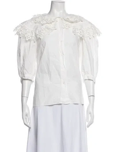 Pre-owned Sandro Three-quarter Sleeve Blouse In White