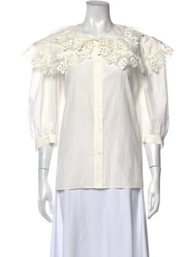 Pre-owned Sandro Three-quarter Sleeve Blouse In White