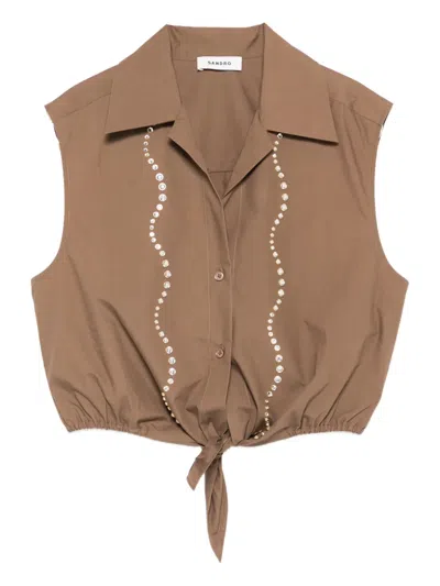 Sandro Tie-detail Shirt In Brown