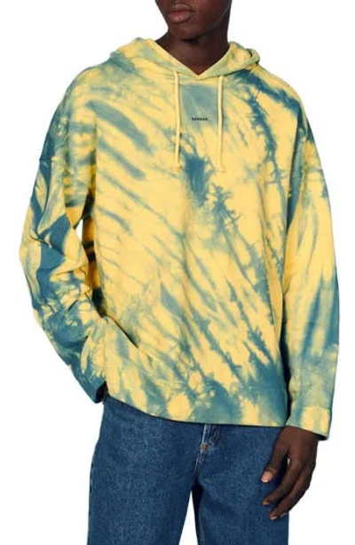 Sandro Tie Dye Cotton Hoodie In Yellow