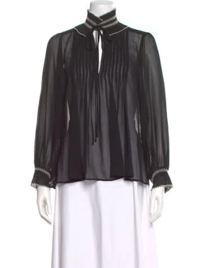 Pre-owned Sandro Tie Neck Long Sleeve Blouse In Black