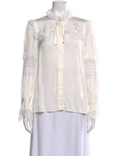 Pre-owned Sandro Tie Neck Long Sleeve Blouse In Neutral