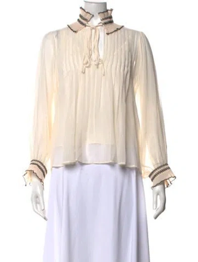 Pre-owned Sandro Tie Neck Long Sleeve Blouse In Neutrals