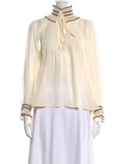Pre-owned Sandro Tie Neck Long Sleeve Blouse In Neutrals