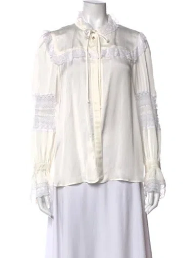 Pre-owned Sandro Tie Neck Long Sleeve Blouse In Neutrals