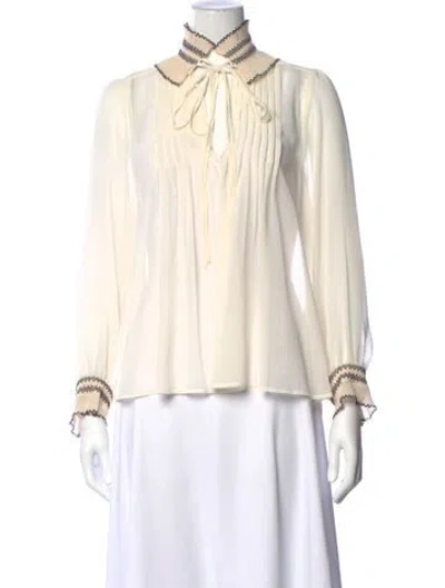 Pre-owned Sandro Tie Neck Long Sleeve Blouse In Neutrals