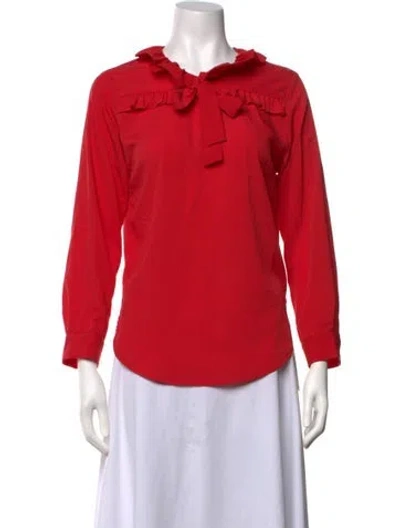 Pre-owned Sandro Tie Neck Long Sleeve Blouse In Red