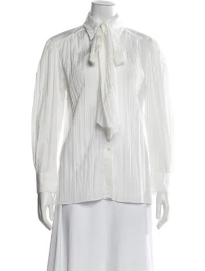 Pre-owned Sandro Tie Neck Long Sleeve Blouse In White