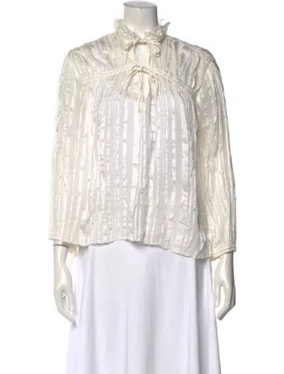 Pre-owned Sandro Tie Neck Long Sleeve Blouse In White