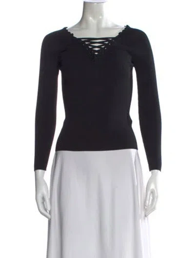 Pre-owned Sandro Tie Neck Long Sleeve Top In Black