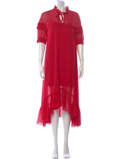 Pre-owned Sandro Tie Neck Midi Length Dress In Red