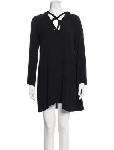 Pre-owned Sandro Tie Neck Mini Dress In Black
