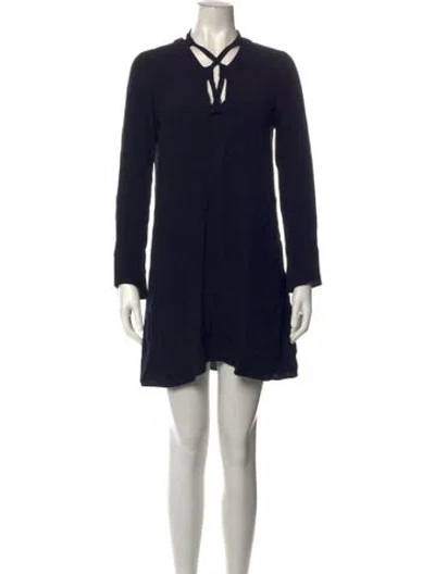 Pre-owned Sandro Tie Neck Mini Dress In Black