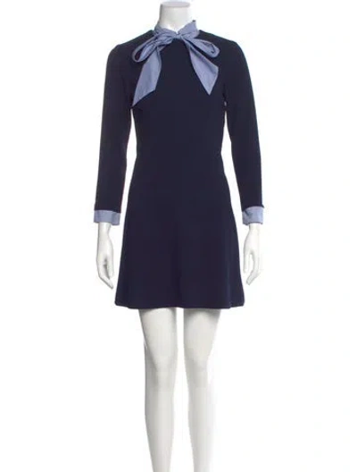 Pre-owned Sandro Tie Neck Mini Dress In Blue