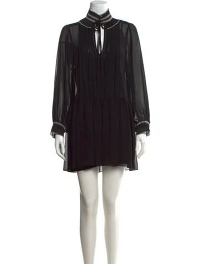 Pre-owned Sandro Tie Neck Mini Dress W/ Tags In Black