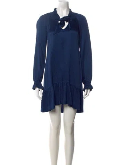 Pre-owned Sandro Tie Neck Mini Dress W/ Tags In Blue