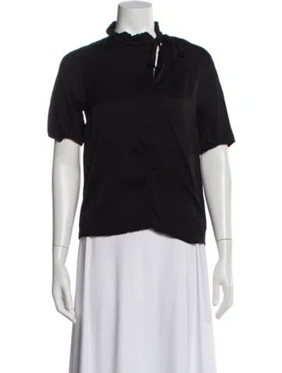 Pre-owned Sandro Tie Neck Short Sleeve Blouse In Black